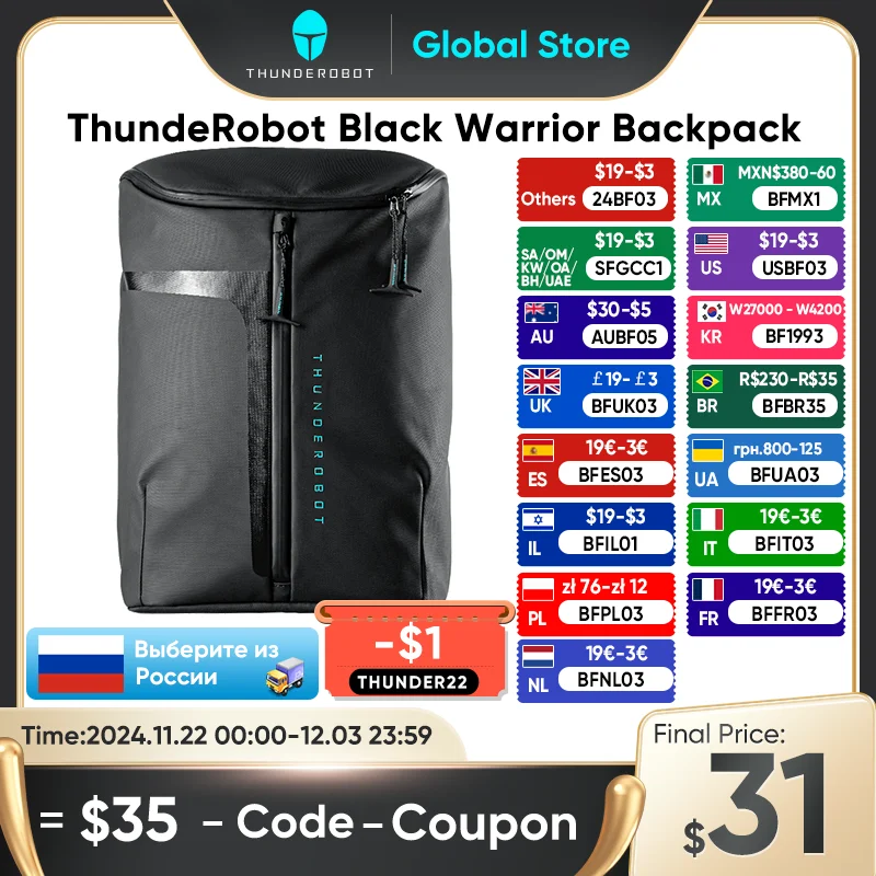 ThundeRobot Black Warrior Backpack 15.6 inch Laptop Backpack Partition Storage Anti-thief Mochila Space Travel Male Bag