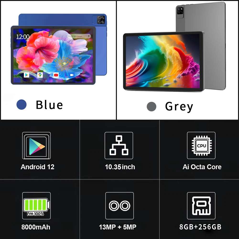 글로벌 펌웨어 오리지널 BDF P40 Delicate Ai CPU, 8GB + 256GB 옥타 코어, 안드로이드 12 ,10.35 인치 HD LCD 스크린, 와이파이 태블릿 패드 태블릿