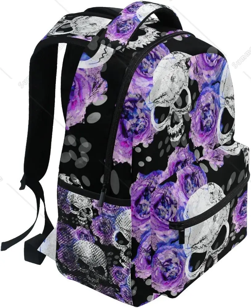 Nuovo termine scolastico Essenziale! Zaino con teschio e rosa viola, stampa in stile gotico, borsa tagliente per i fan della moda scura
