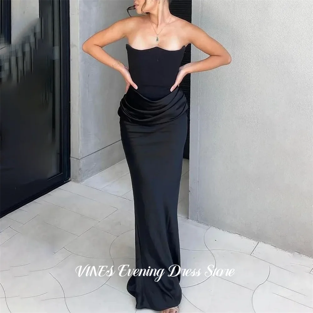 

VINES Black Minimalist Prom Dresses Strapless Mermaid Formal Dresses Draped Waist Sleeveless Party Dresses for Women Customized