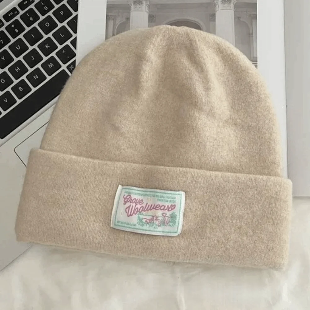 

Casual Keep Warm Knitted Pullover Hat Ear Protection Solid Color Woolen Stacked Hat Soft Polyester Beanies Cap Autumn