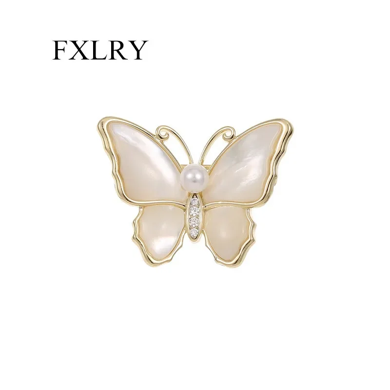 

FXLRY Elegant Jewelry Accessory Natural Shell Cubic Zircon Butterfly Brooches Women'S Winter Brooch Pin