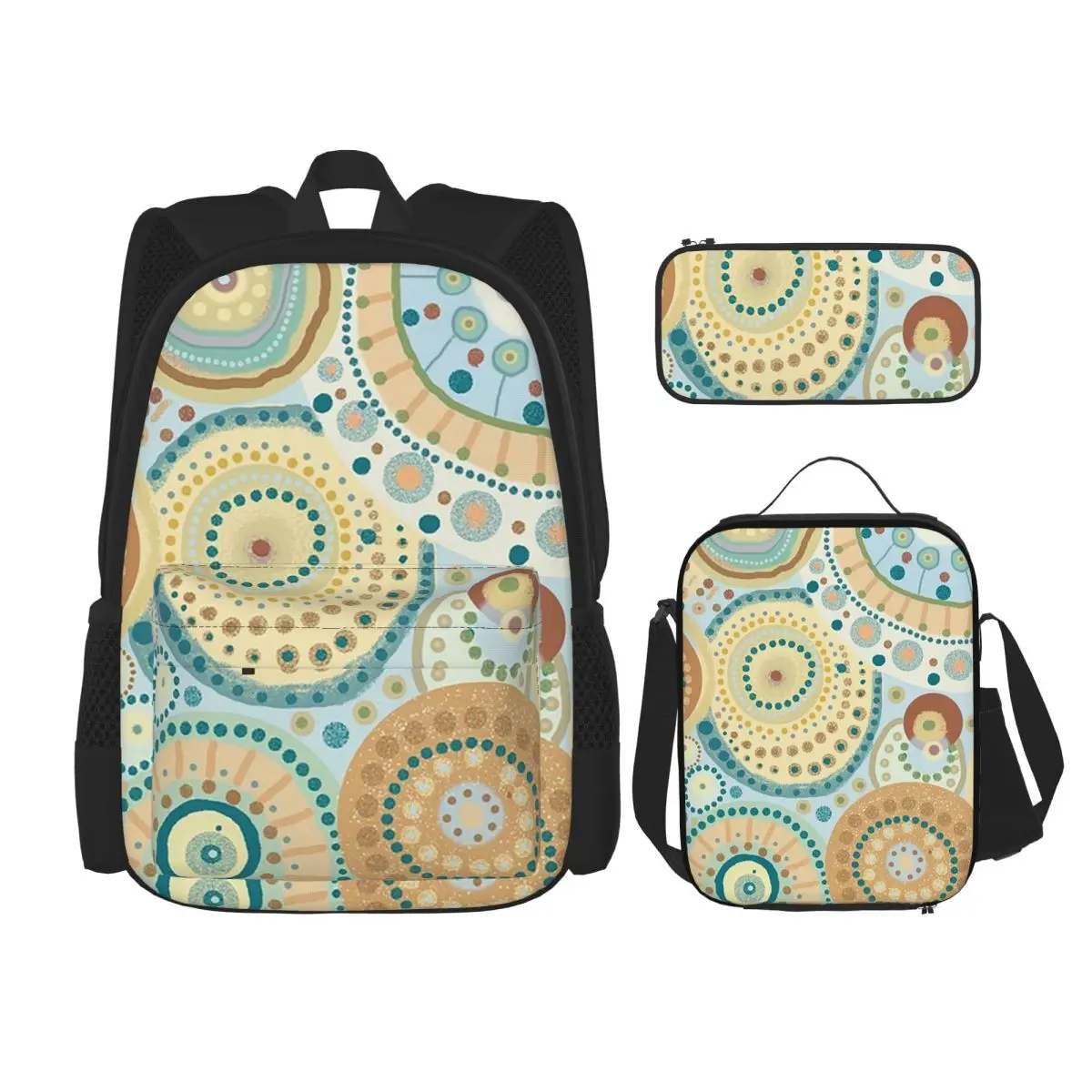 Natural Tones Desigual Mandala Backpacks Children Bookbag School Bags Rucksack Lunch Bag Pen Bag Three-Piece Set