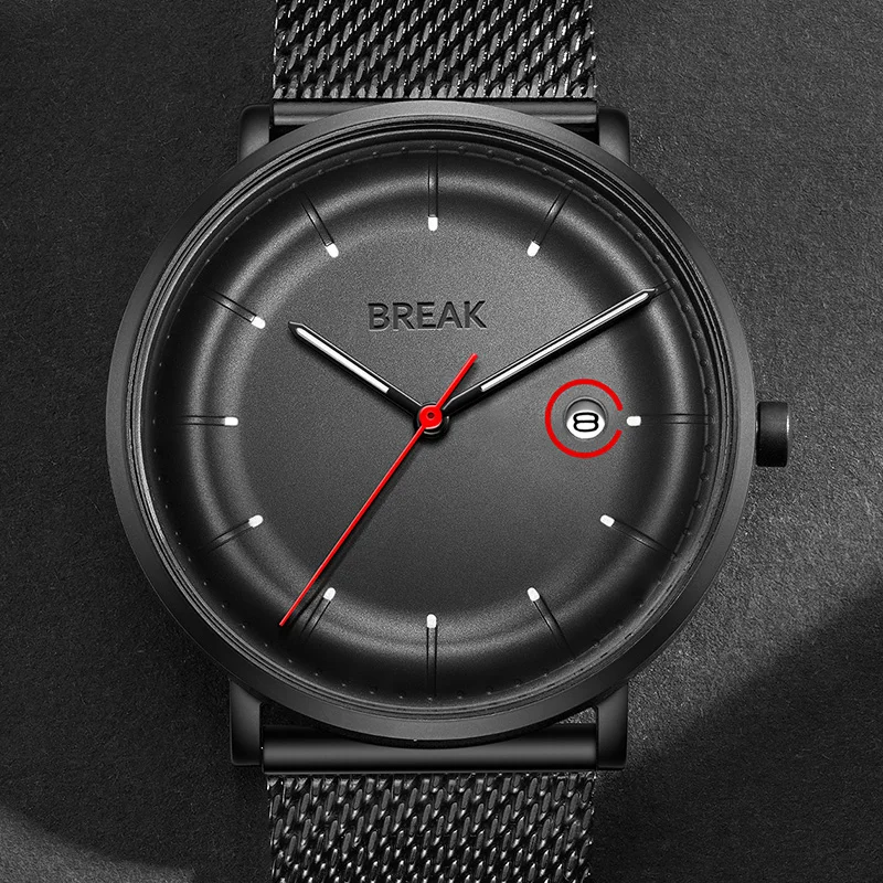 

BREAK Brand Unique Creative Watches Men Fashion Ultra Thin Stainless Steel Relogio Masculino Reloj Hombre Quartz Wrist Watch