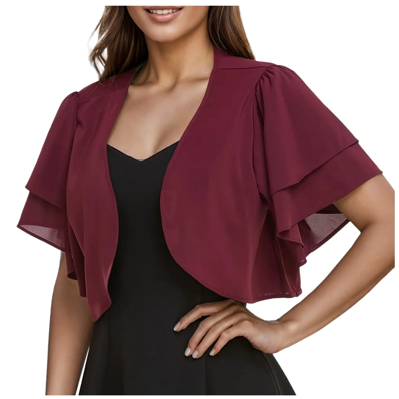 Europe and the United States spring and summer new women's chiffon blouse solid color short sleeve cardigan thin chiffon
