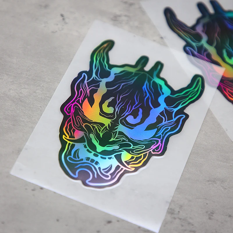 1PC Colorful Oni Mask Decor Stickers, Japanese Culture - Inspired, Perfect for Customizing Rides/Items, Unique Style