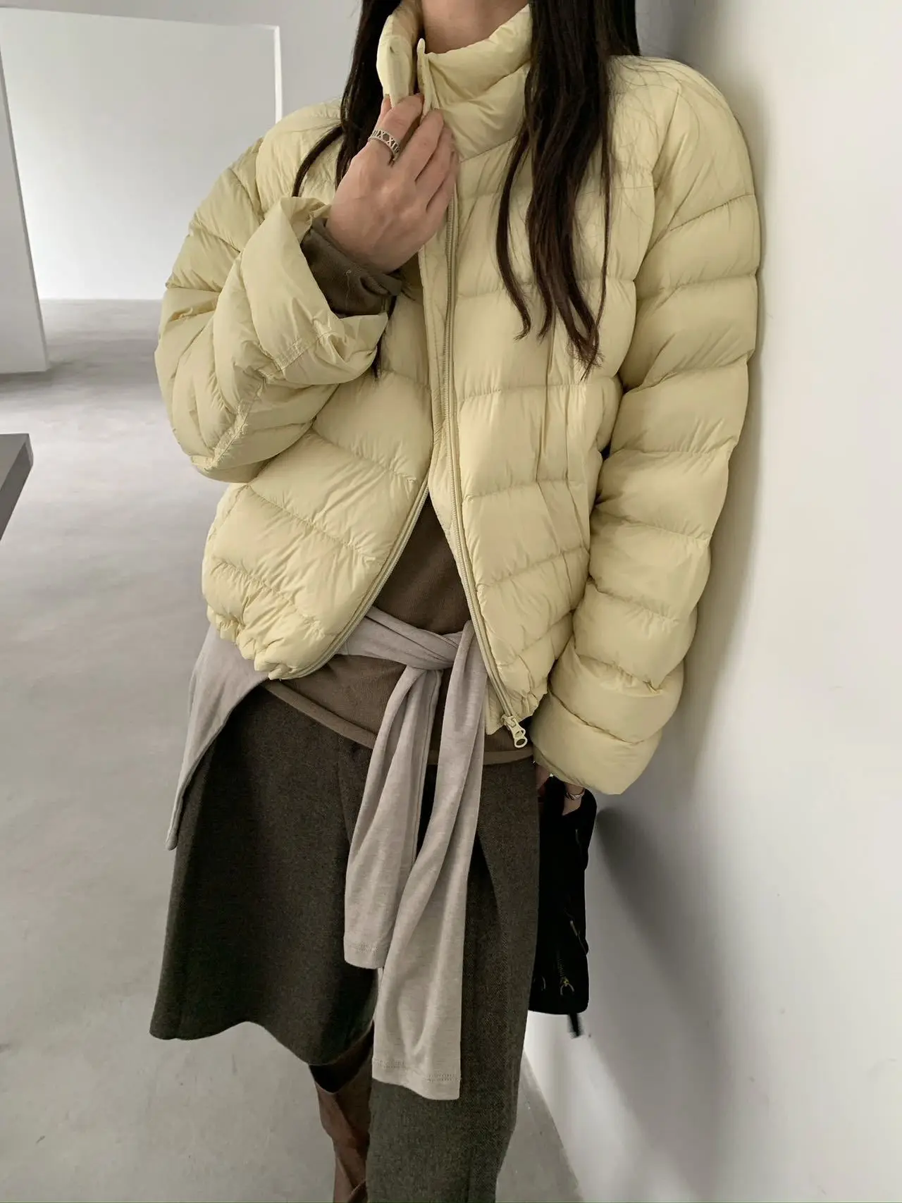 Winter Short Pork Rib Down Jacket Female Stand Collar Cold Proof Jacket Women White Duck Down Double Zipper Parker Outwears