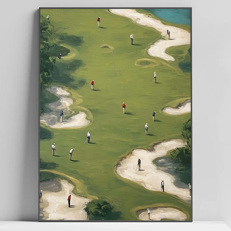 

Vintage Green Tiny Golfers Art Poster Canvas Painting Print Minimalist Golf Wall for Living Room Home Decor