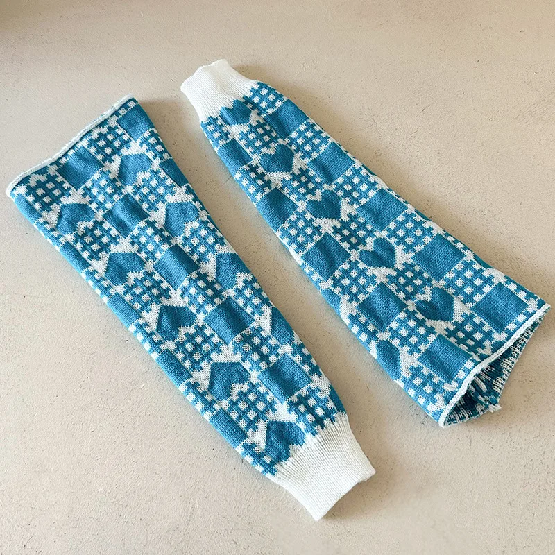 New Y2K Kawaii Leg Warmers Lolita Gothic Punk Stacked Socks Cute Block Heart Pattern JK School Harajuku Streetwear Aesthetic​