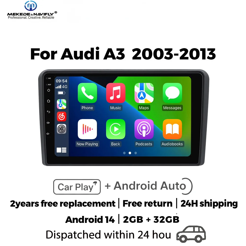 MEKEDE&NAVIFLY Android 14 Car radio For Audi A3 8P S3 RS3 2003-2013 Wireless Carplay Central Multimedia Smart car audio system
