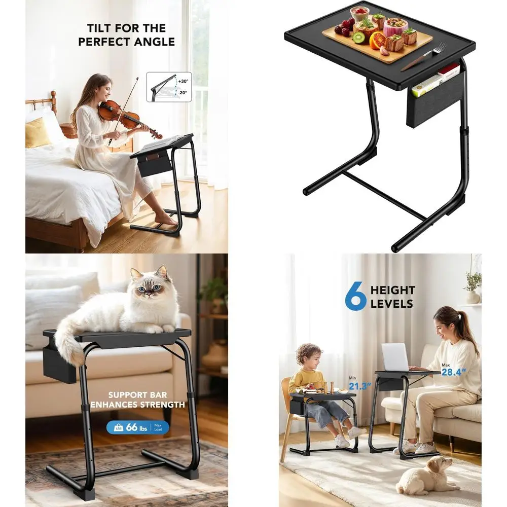 

Folding TV Dinner Tray with Storage, 20.5x15.4, 6 Heights & 3 Angles, Ideal for Bed & Couch, HNTT04B