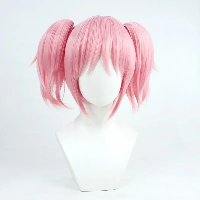 Anime Puella Magi Madoka Magica Kaname Madoka Cosplay Wig Women Girls Short Pink Ponytails Heat Resistant Hair Halloween Props