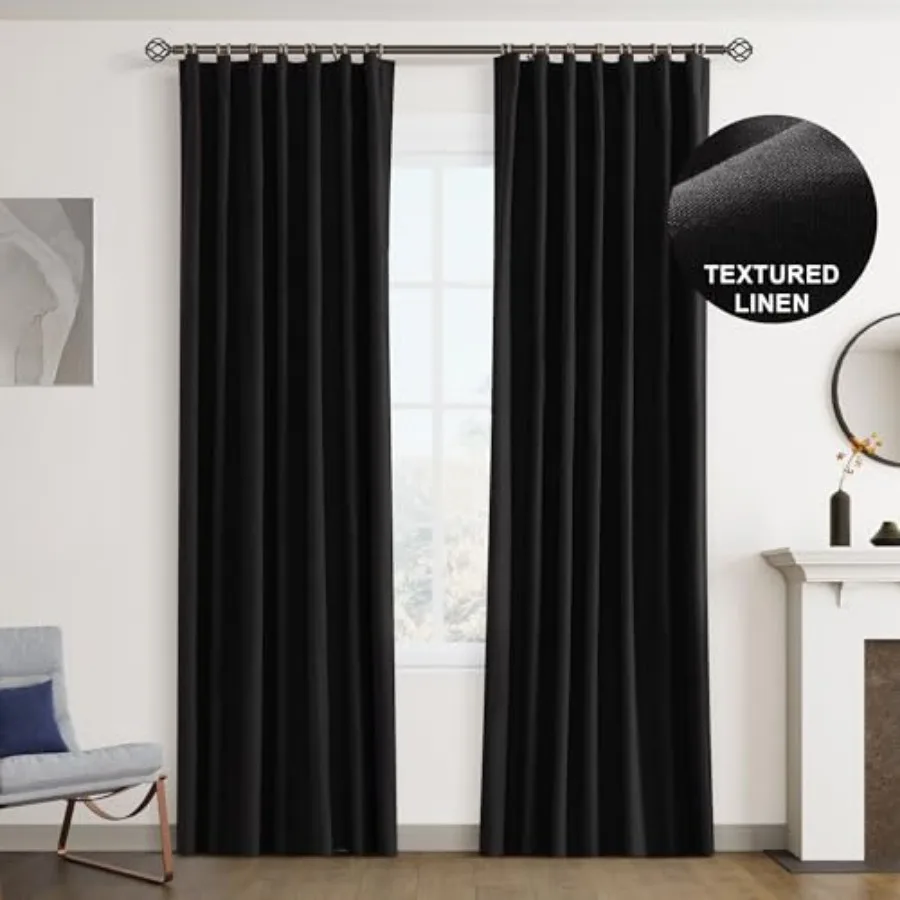 

100% out Linen Curtains 84 Inch Long for Bedroom Out Curtain Back Tab Hook Belt Thermal Insulated Drapes for Living Room Office