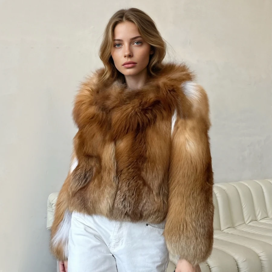 짧은 리얼 레드 폭스 퍼 재킷 천연 풀 스킨 폭스 퍼 코트 칼라 봄버 재킷 고품질 여성 겨울 가을 코트