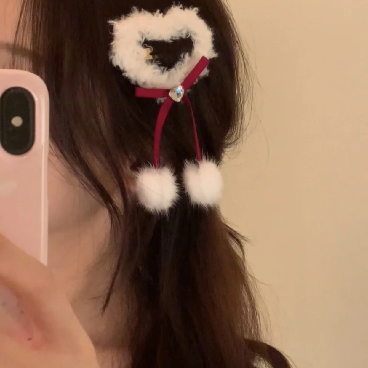 Korean version of the lovely stars love plush hair clip autumn winter new snowball ribbon barrettes Christmas festive barrettes