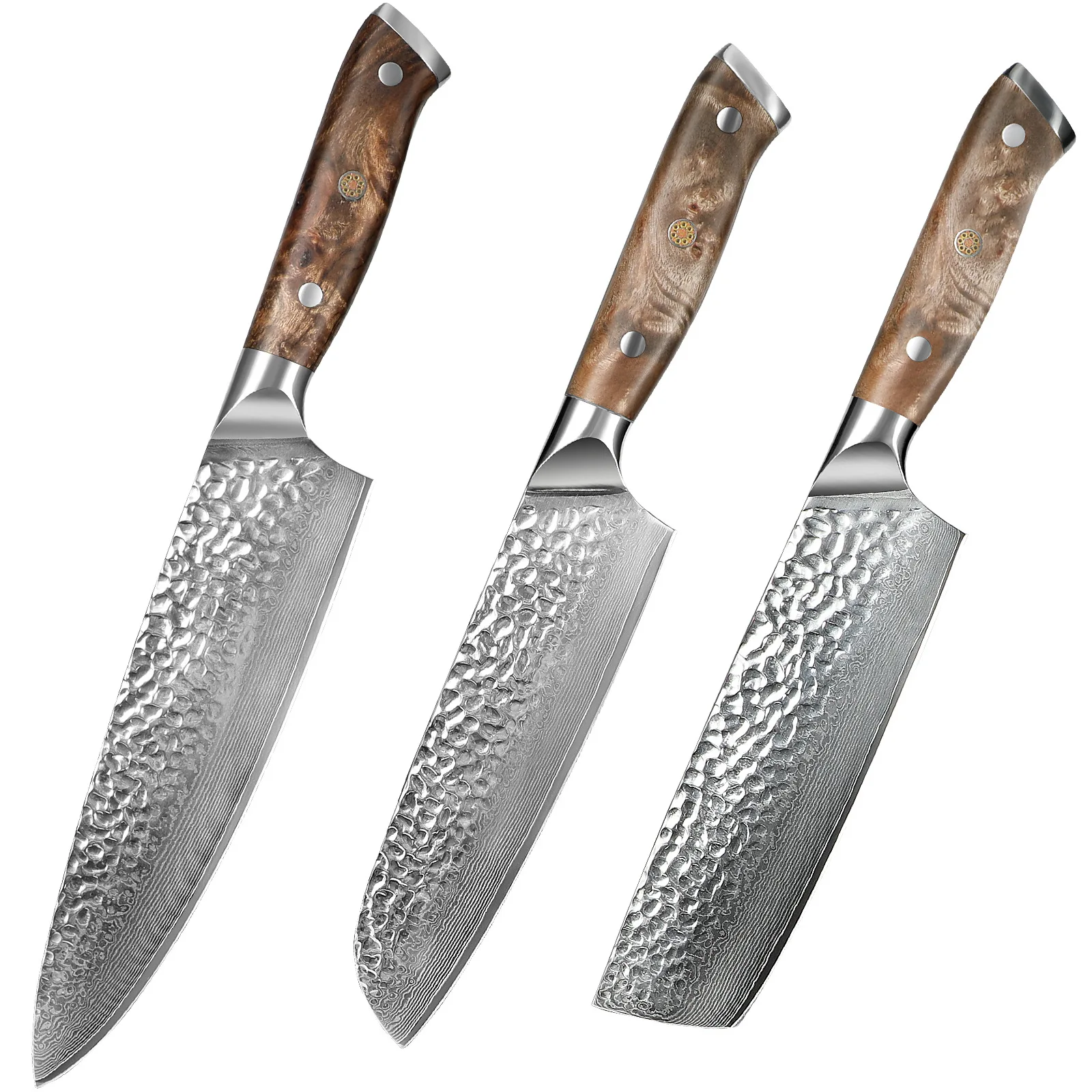 

Нож шеф-повара, 67-слойное лезвие из дамасской стали, сапеле, деревянная ручка, тесак Сантоку, кованые японские кухонные ножи ручной работы