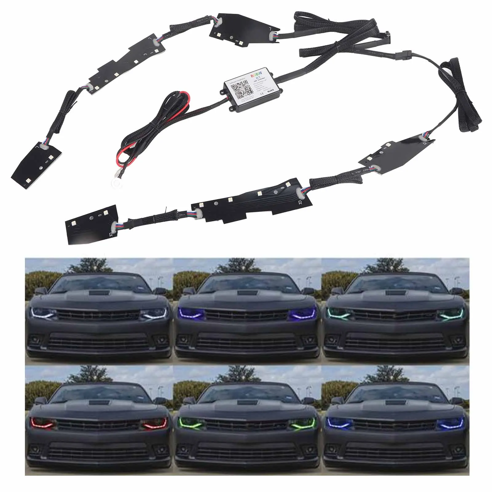

RGBW LED Headlight APP Control Light Kit For Chevrolet Camaro 2016-2020 Multicolor DRL Bluetooth Wireless Conversion Kit
