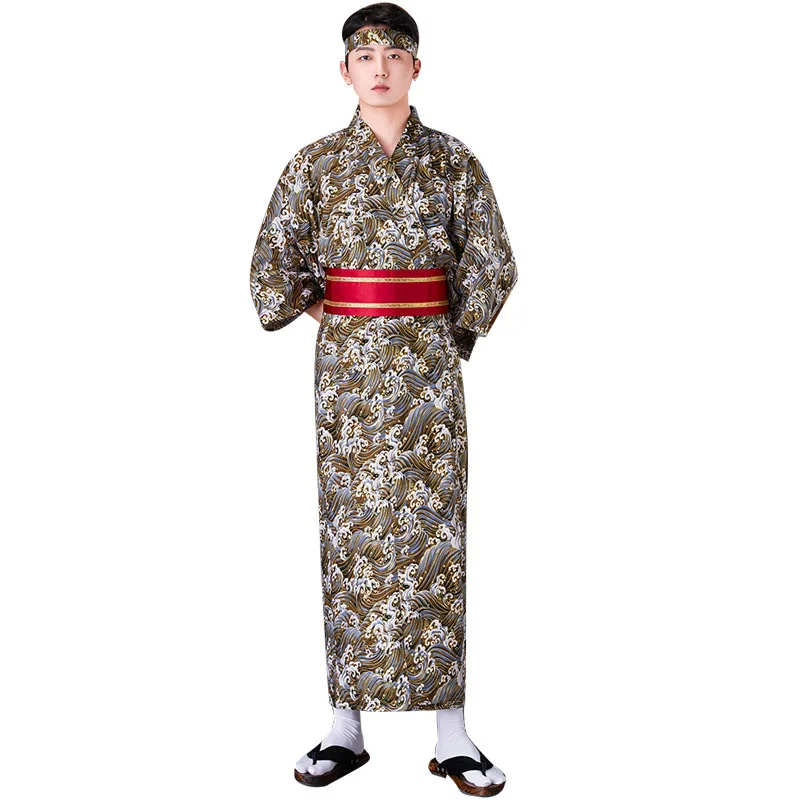 Japanese Kimono Formal Wear Men\'s Traditional Kimono Samurai Uniform and Style Long Samurai Kimono Suit