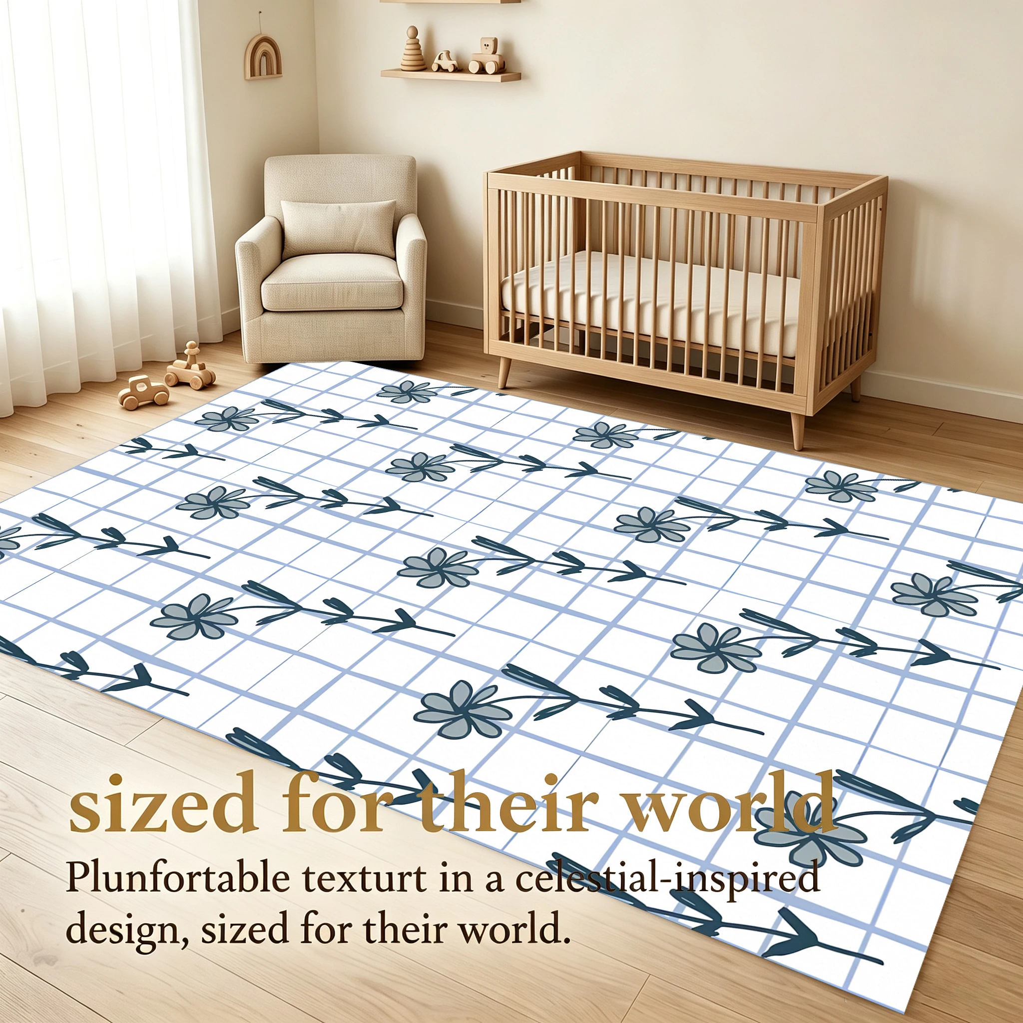 2D Large Carpet Plaid Simple Flower Branch Fresh Soothing for Living Room Bedroom Bedside