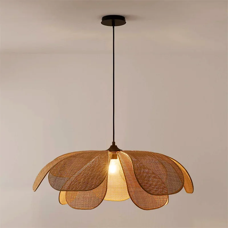 Modern Handmade Woven Rattan LED Chandelier Restaurant Bedroom Kitchen Study Designer Pendant Lamp Home Decor Lighting Fixtures