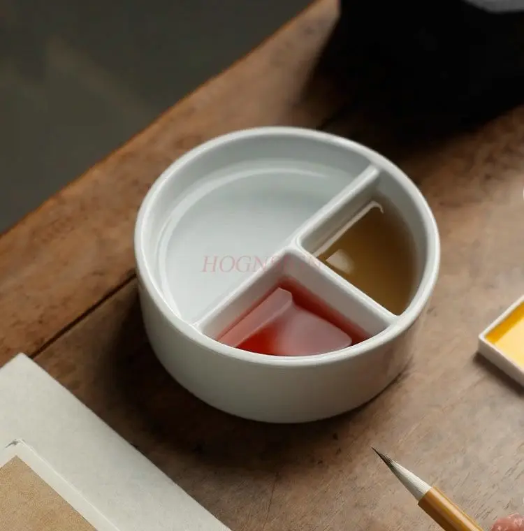 1pcs White porcelain pen wash, simple circular ceramic ware, water wash, color palette, pigment palette