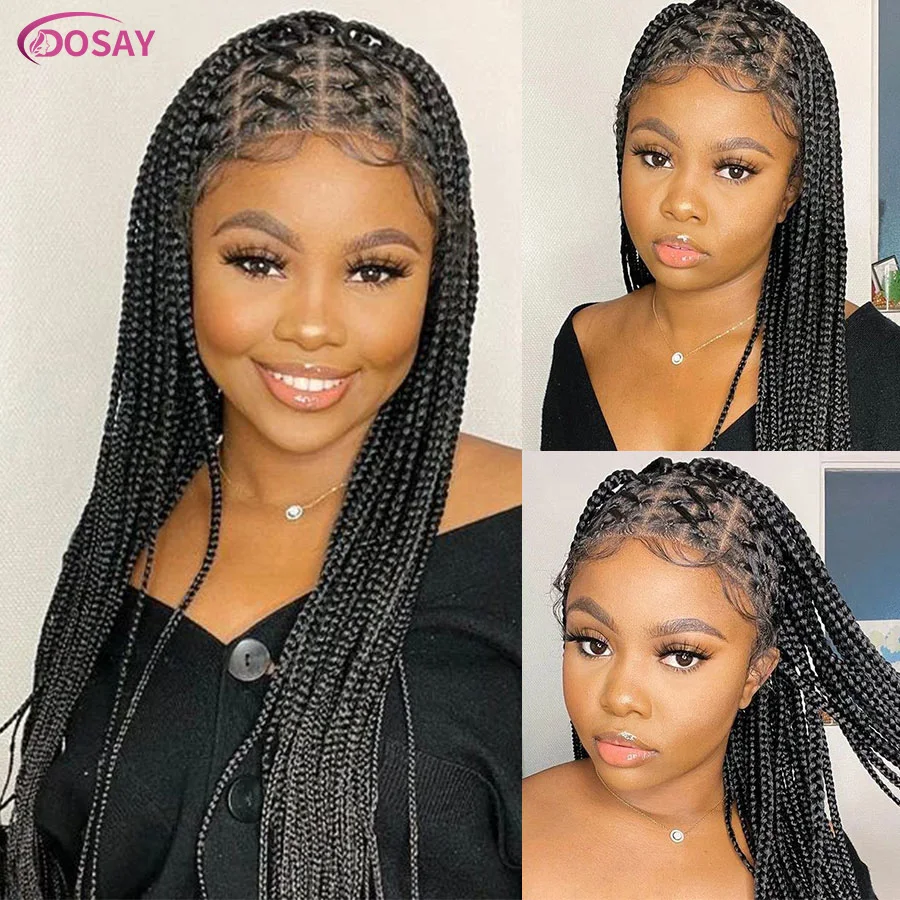 36'' Synthetic Full Lace Braids Wig For Black Women Criss Cross Cornrow Braided Wig Lace Frontal Box Braiding Wig With Baby Hair