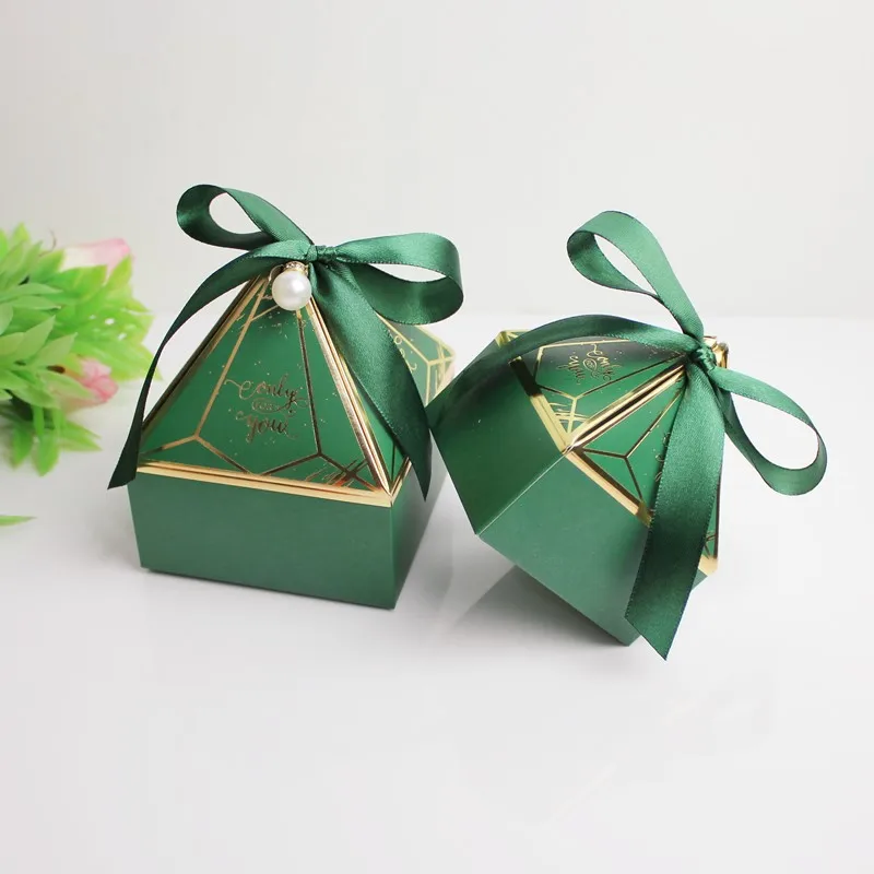 25/50Pcs Edelstein Turm Bronzing Papier Candy Box Mit Band Schokolade Hochzeit Geschenk Verpackung Box Für Baby Dusche event Party Versorgung – Detail 7