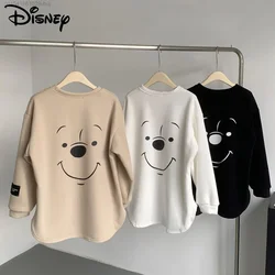 Disney Winnie Bear New Embroidery Mid Length Shirt Y 2k 2000s Pullovers Aesthetic Sweatshirts Korean Fashion Long Sleeve Top Yk2