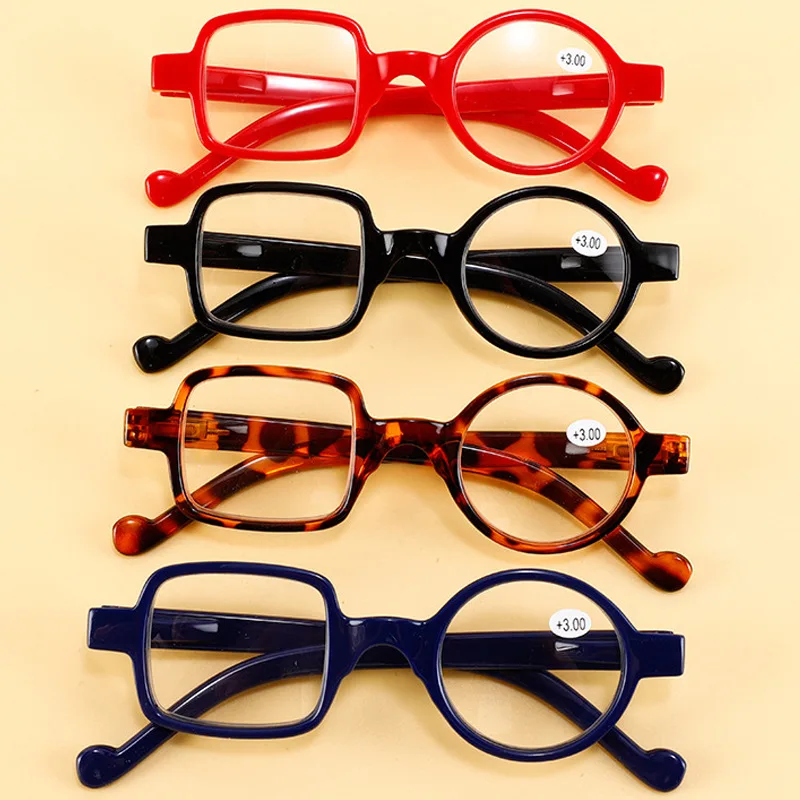 Retro Leopard asymetryczne okrągłe i kwadratowe okulary do czytania kobiety i mężczyźni okulary do starczowzroczności okulary nadwzroczności dla starszych