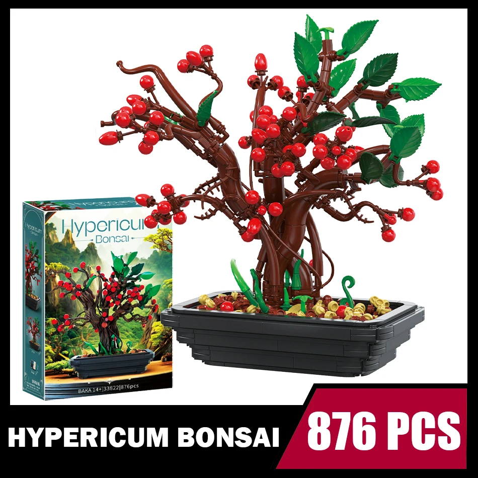 

MOC Creative Hypericum Bonsai Building Blocks Artificial Botanical Flowers Potted Plants Bricks Toys Home Decor Kids Adults Gift