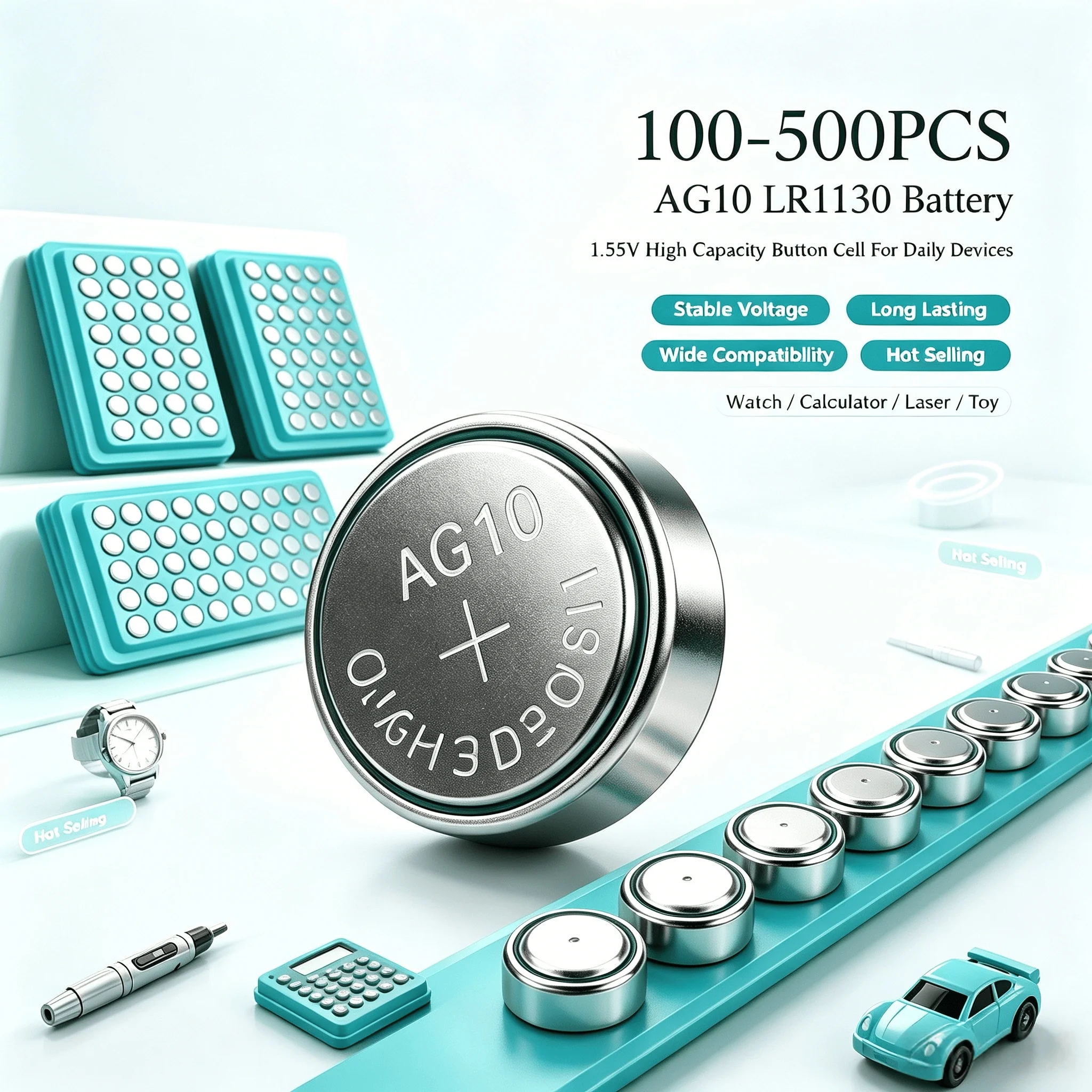 100-500PCS AG10 LR1130 Battery 389A LR1130 LR54 L1131 1.55v High Capacity Button Cell Coin Battery For Watches Calculator Lasers