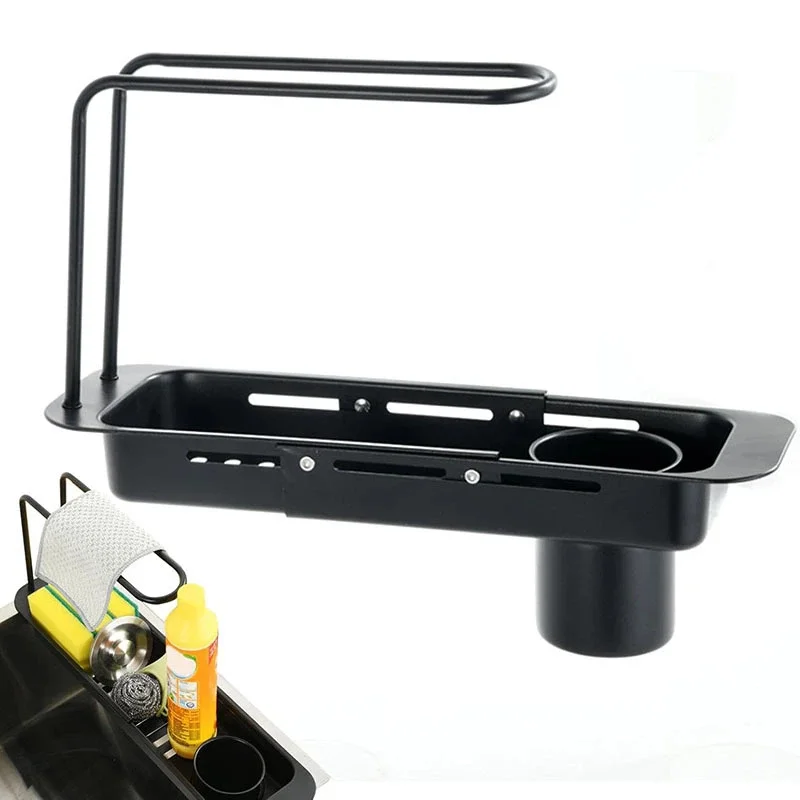 

Телескопический кухонный органайзер над раковиной с вешалкой для полотенец - сушилка для посуды | Органайзер-держатель для посуды из нержавеющей стали
