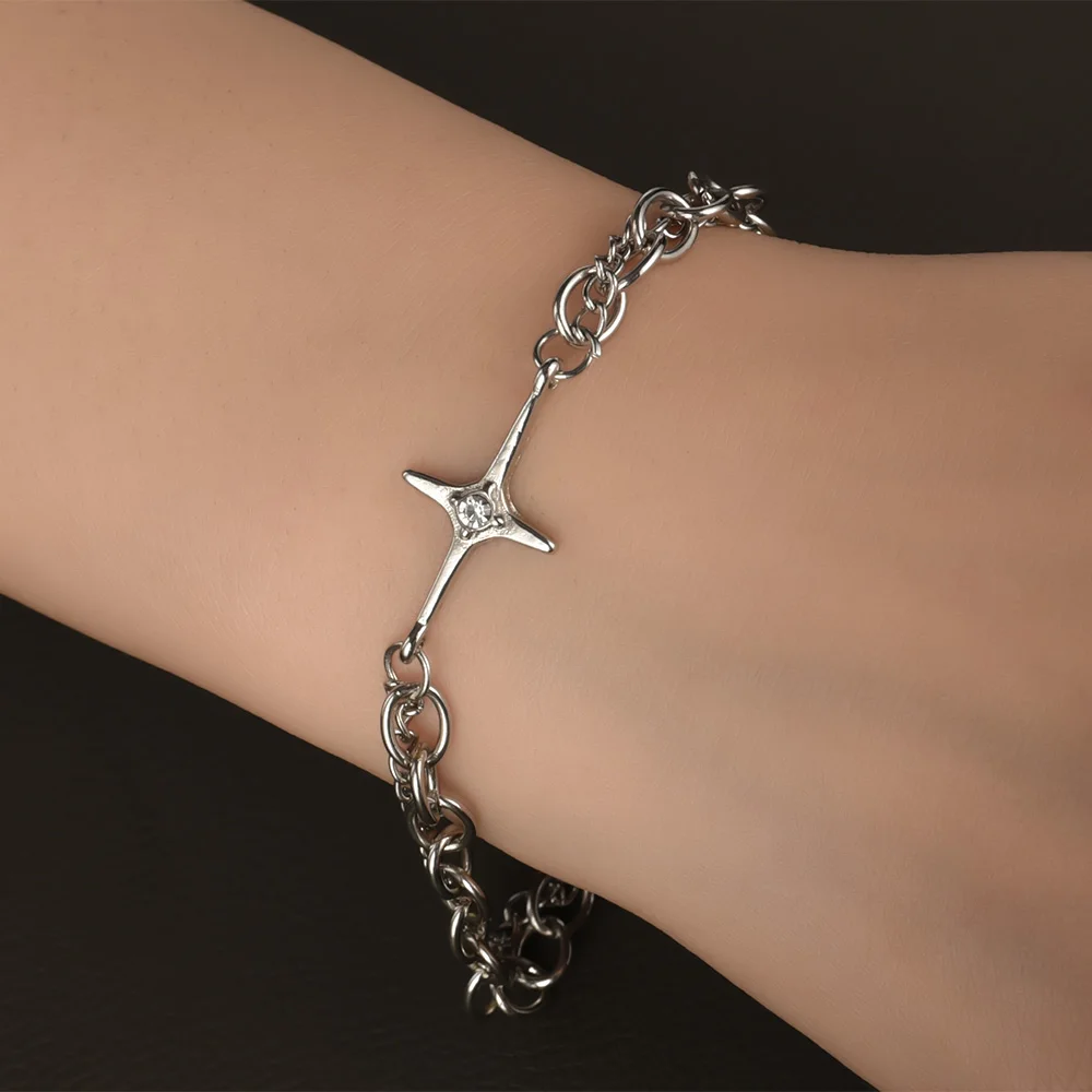 2pcs Vintage Six-pointed Star Bracelet Women Girls Y2K Punk Hip Hop Bangle Couple Pendant Chain Bracelets Fashion Jewelry Gift