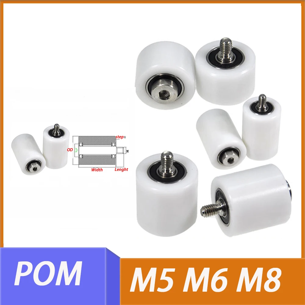 1Pcs M5 M6 M8 POM-Coated Double Bearing Roller External Screw 626 698 6800RS Sliding Door Guide Pulley Hanging Clamp Wheel