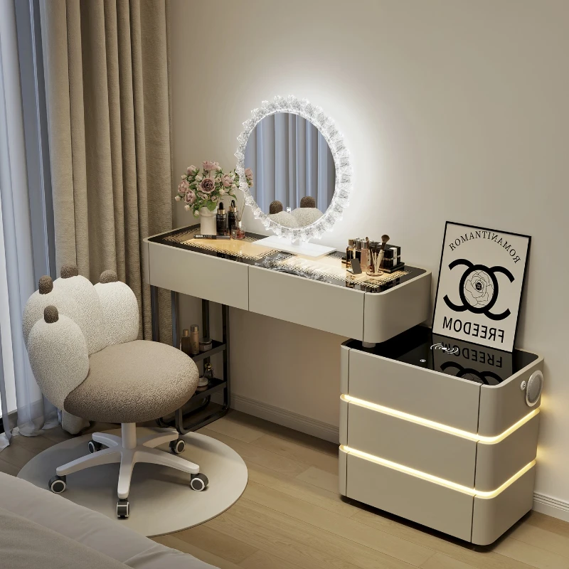 

Master bedroom makeup table chest integrated bed end 2025 new dresser modern bedroom simple storage solid wood bay window