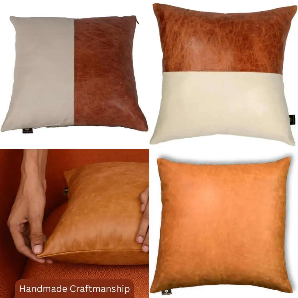 

Lambskin Leather Pillow Cover - Decorative Sofa Cushion Case for Living Room and Bedroom, 18x18 inches