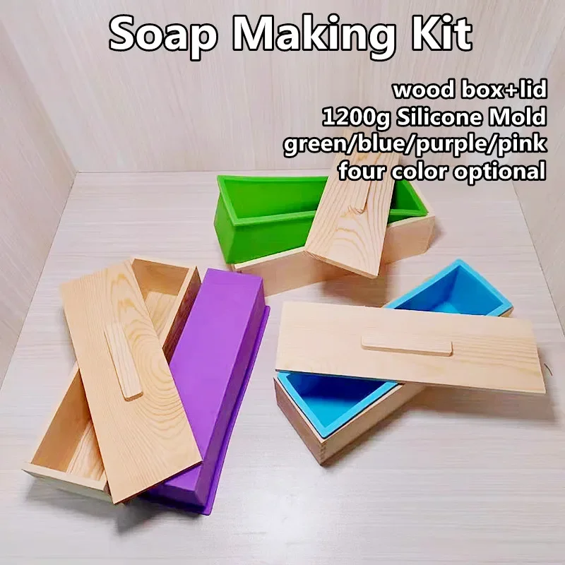 1200ml Rectangle Soap Making Silicone Mold Wood Box and Cover DIY Soap Kits Handmade Craft Soap Mould Tools Cake Loaf Baking