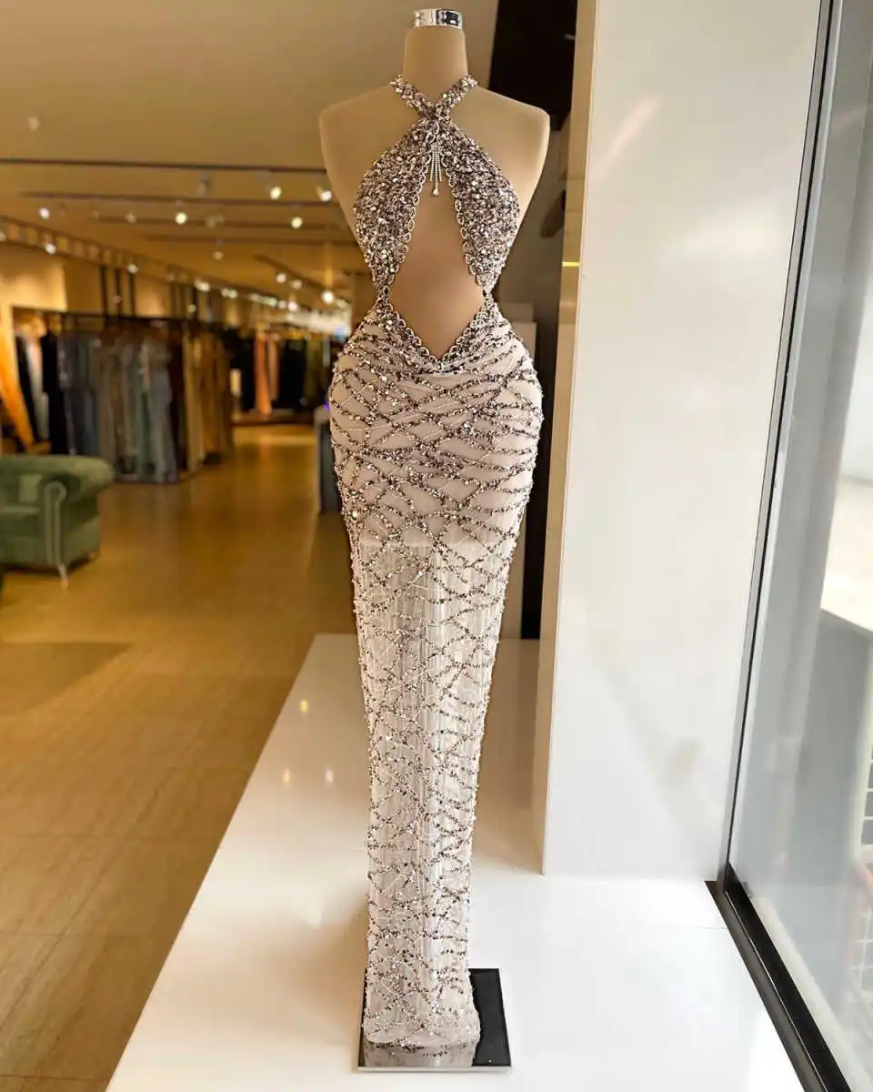 مثير الترتر الحفلة الراقصة الرسن الرقبة أكمام حورية البحر فساتين السهرة الطابق طول الخرز المشاهير حزب مخصص #3