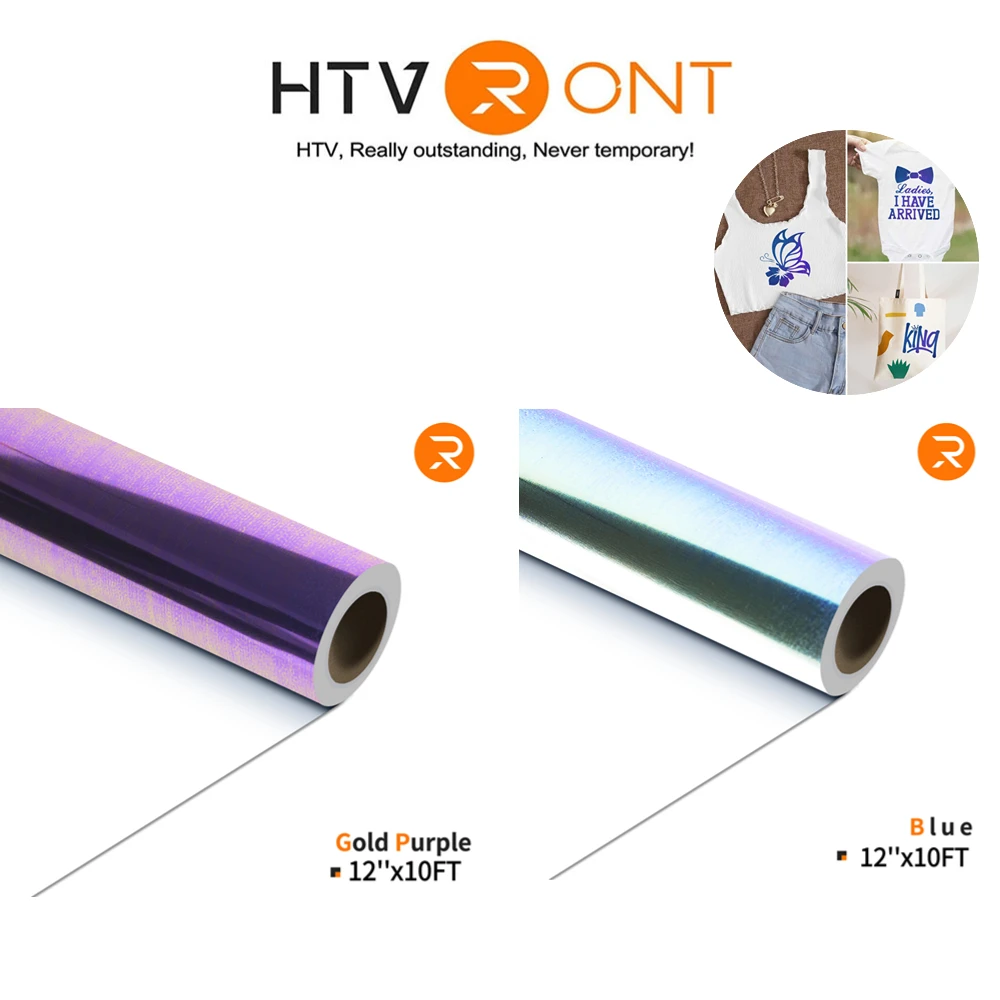 

HTVRONT 12X10ft Holographic Metallic Gradient Heat Transfer Vinyl Roll for Cricut DIY T-shirt Printing Craft Iron on HTV Film