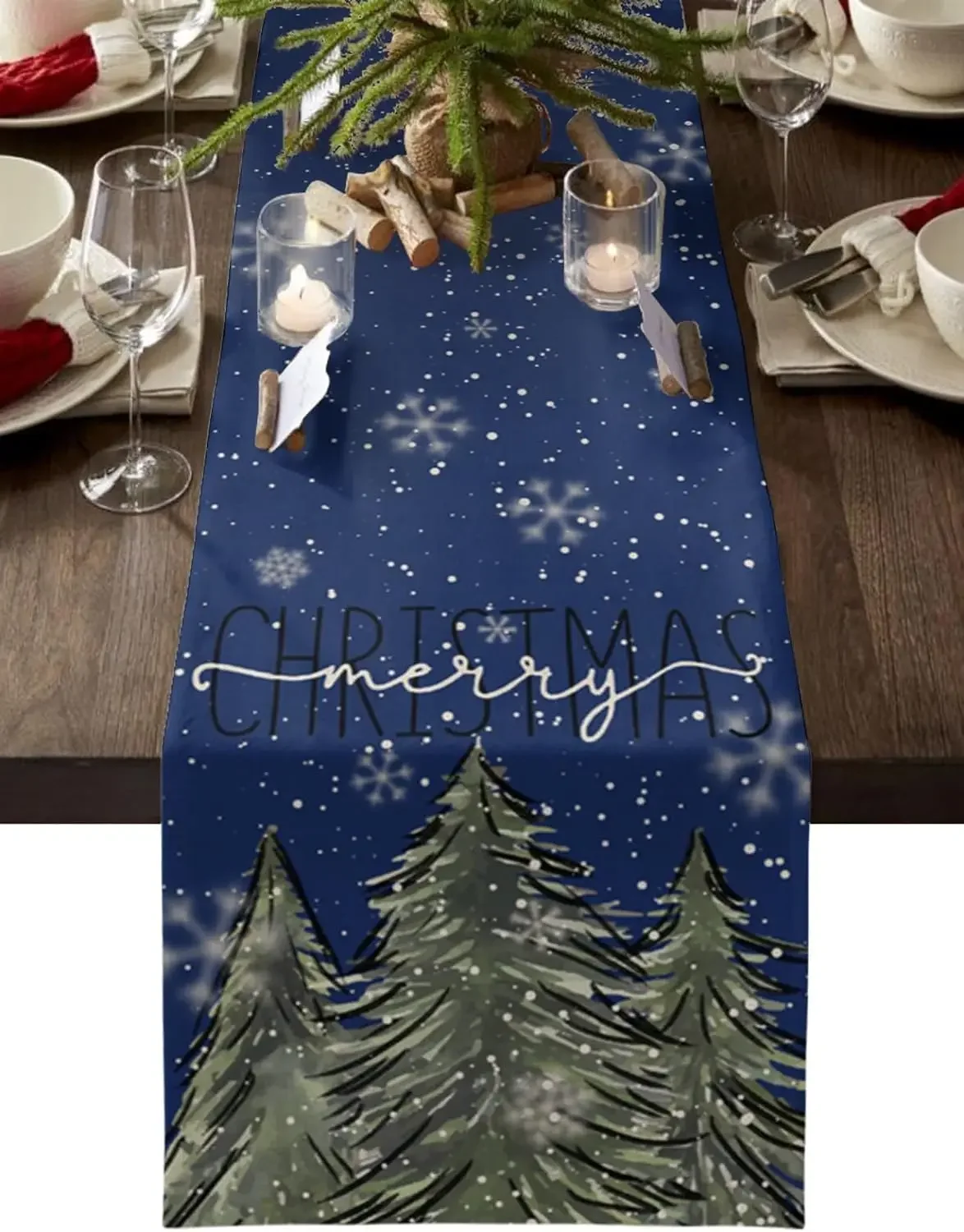 Christmas Tree Linen Table Runner Dresser Scarf Table Decor Washable Winter Xmas Dining Table Runners Christmas Decorations 2024