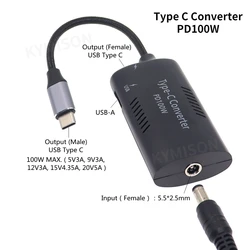 100W Dc Power Adapter Connector Converter 5.5*2.1mm Female to USB Type C Jack Converter for Lenovo Dell Hp Asus Laptop Charger