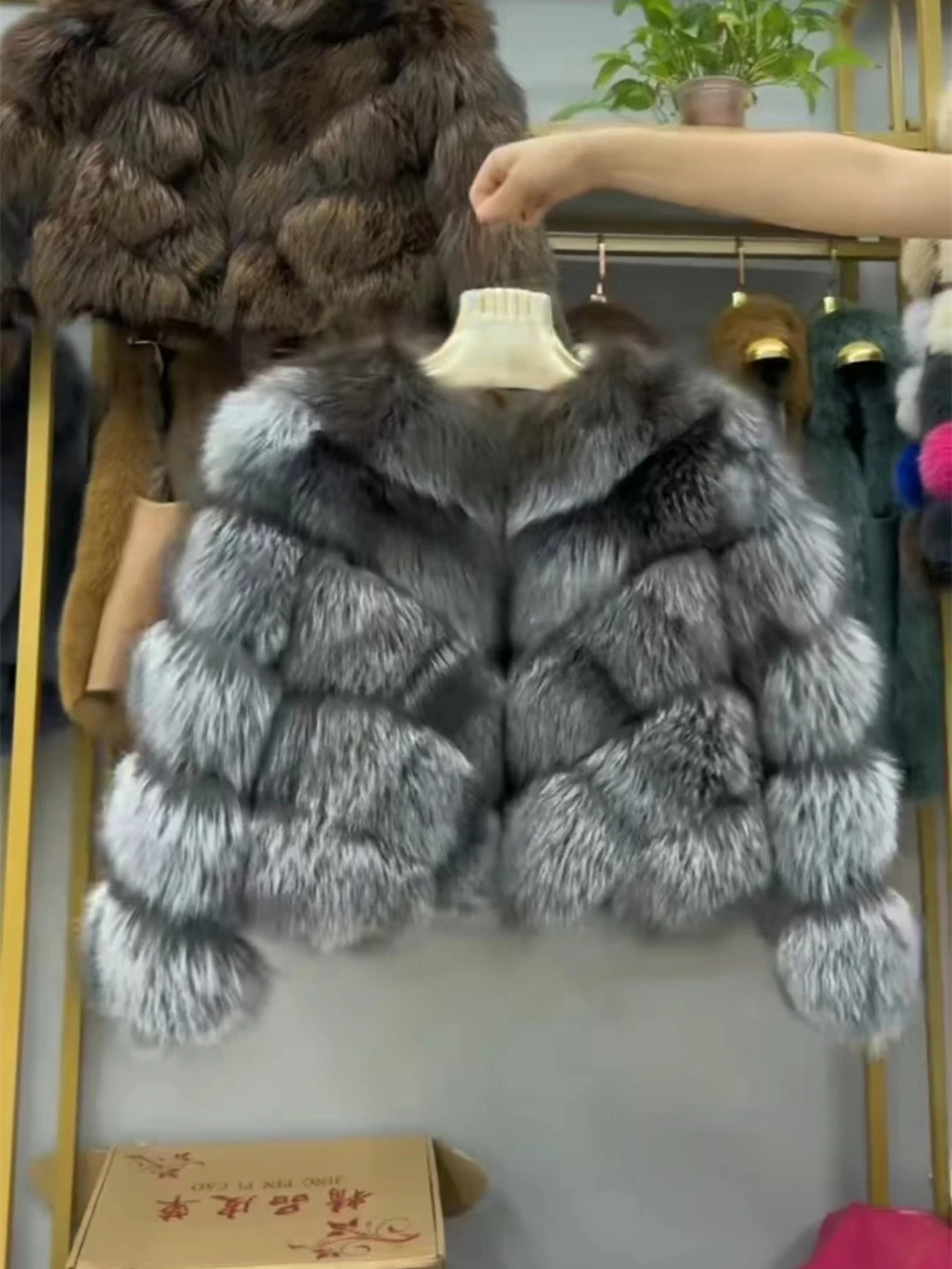 Hooded Fox Fur Coat for Women, Plus Size, Long Sleeves, Female Natural Thick Silver Fox Fur Jacket with Hood, Winter