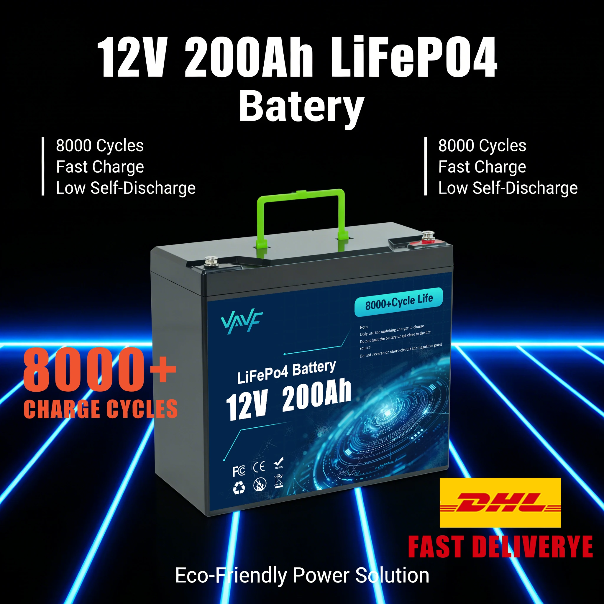 

Аккумулятор LiFePO4 12В 200Ач со встроенным... BMS, 8000+ циклов, идеально подходит для солнечных батарей Системы электропитания, автодома, морские суда, поездки по бездорожью