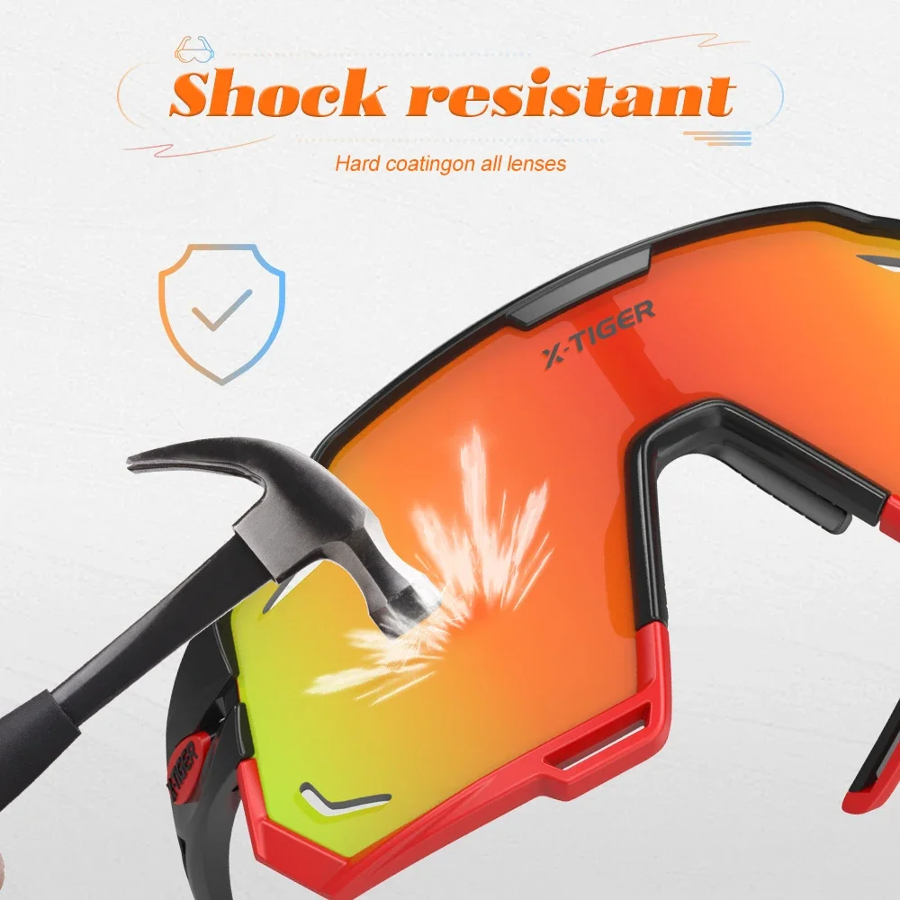 X-TIGER نظارات شمسية لركوب الدراجات للرجال والنساء نظارات الدراجة الجبلية والدراجات على الطرق TR90 نظارات رياضية خارجية لركوب الدراجات، نظارات المشي لمسافات طويلة #5