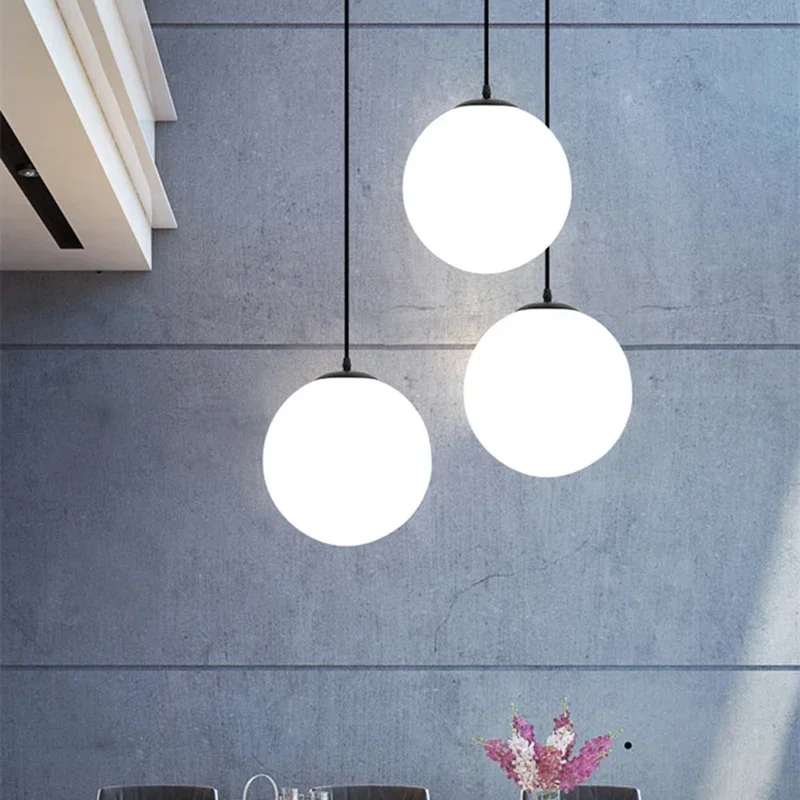 

Glass Ball Pendant Lights White Globe Hanging Lamps Bar Restaurant Deco Luminaire Bedroom Light Simple LED Lamp