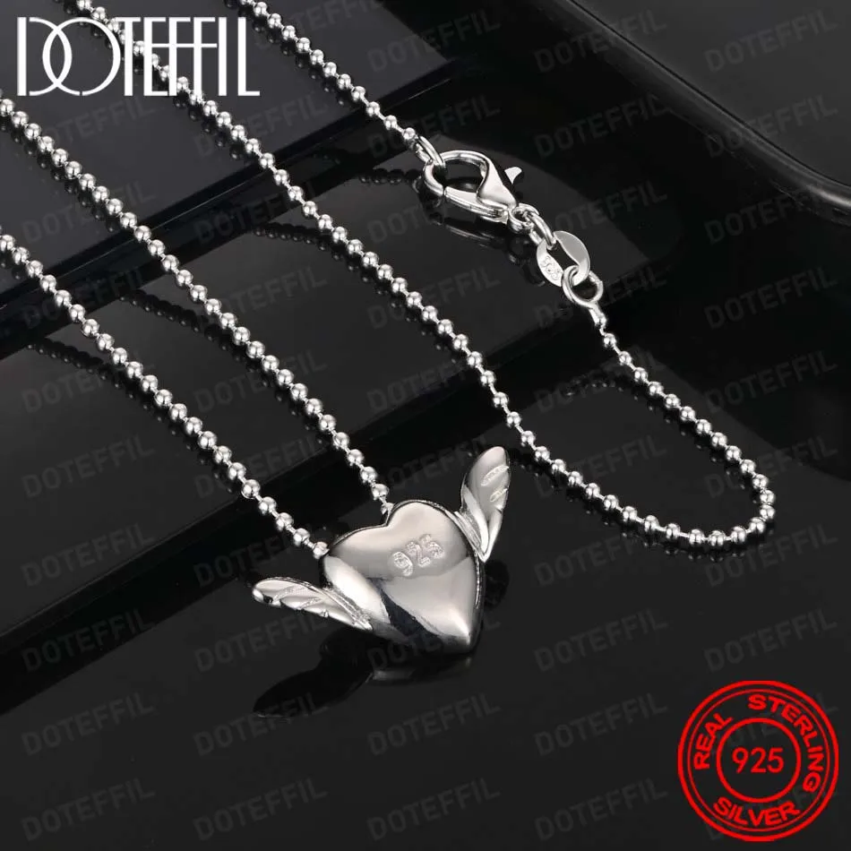 925 فضة القلب الجناح قلادة قلادة للمرأة الزفاف حفلة خطوبة مجوهرات هدية #4
