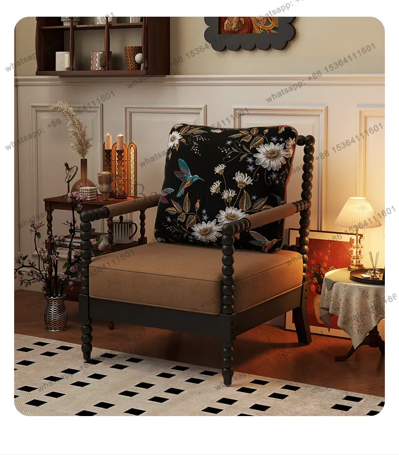 French retro single sofa chair antique casual solid wood tiger chair