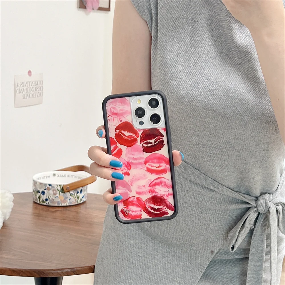 Wildflower 3D Sexy lip leopard print phone Case for iPhone 15 14 13 12 Pro Max Plus 14pro 15pro WF Metal sign Cartoon Cover