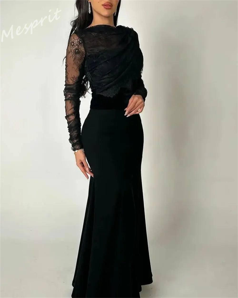 Customized    Retro Asymmetrical One-Shoulder Mermaid Evening Lace Hugging Velour Saudi Arabia es