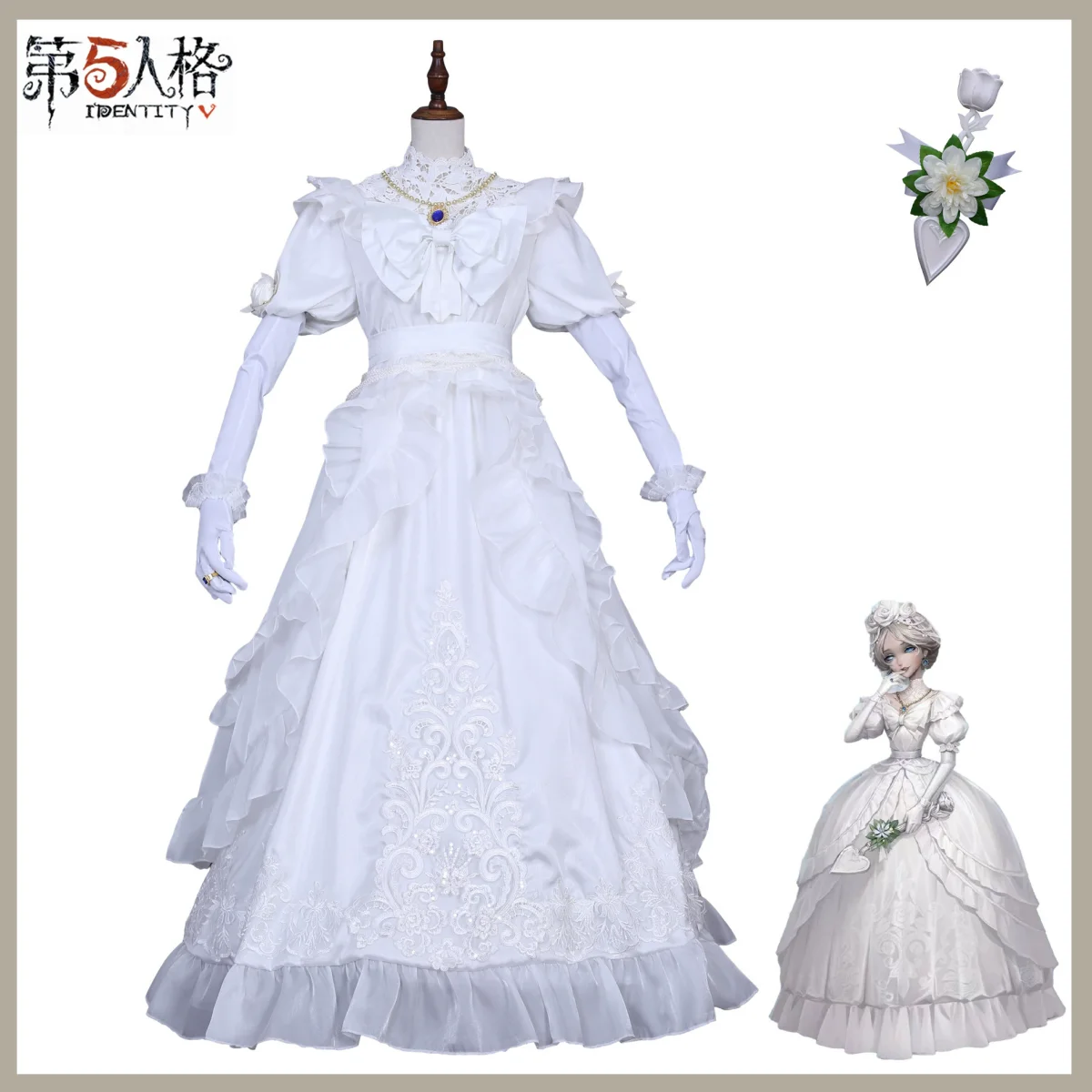 XQGame Identity Ⅴ Mary Bloody Queen Cosplay Costume Bloody Queen Promised Day Gorgeous White Wedding Dress Wig Woman Sexy Suit view 2